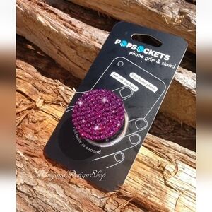 Bling Customized Popsocket with Fuchsia Pink Swarovski Crystal Rhinestones